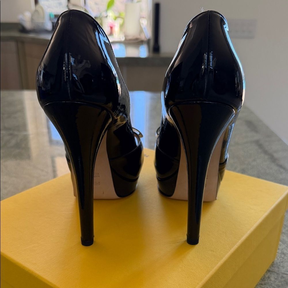 Fendi Glossy Black Peep Toe Heels View 6